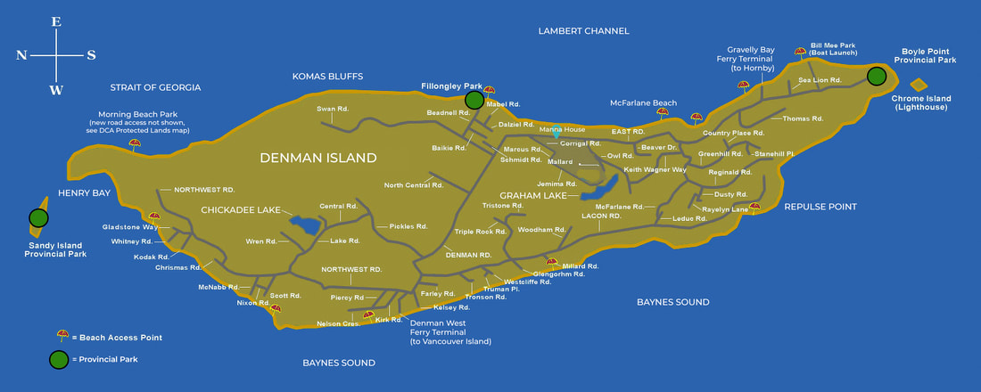 Map of Swimming Locations, Denman Island