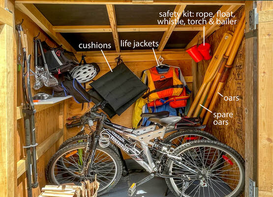 Equipment for the Rowboat is kept in the bike shed