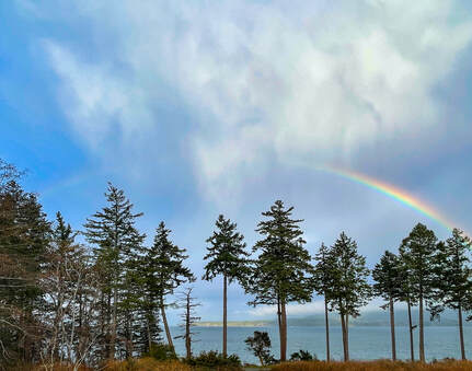 Rainbow and clouds, from the front deck, March 2022